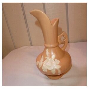 Vintage Weller Pottery Cameo Rose Ewer Pitcher Vase Peach Pink 1930s Zanesville